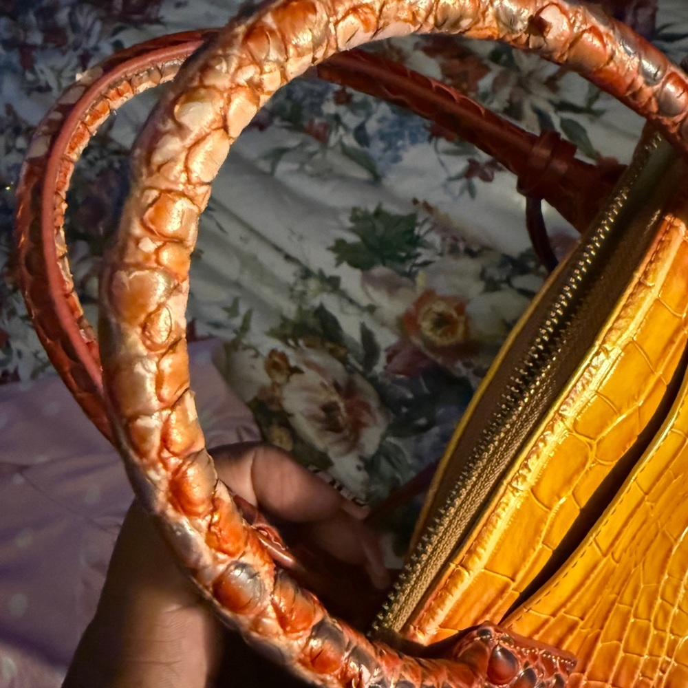 Brahmin Orange Crocodile-Embossed Shoulder Bag